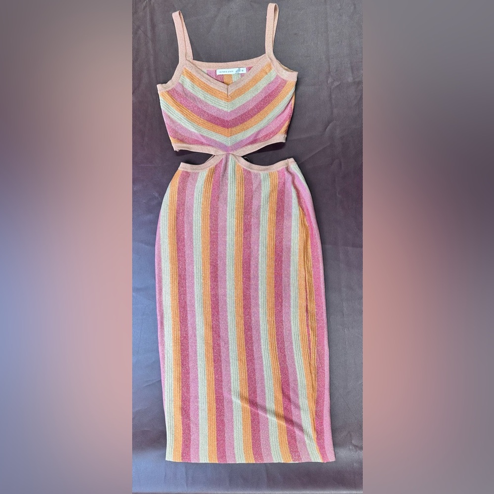 Altar'd State Fall Colored Striped Sleeveless Dress XS with Cutout Front & Back